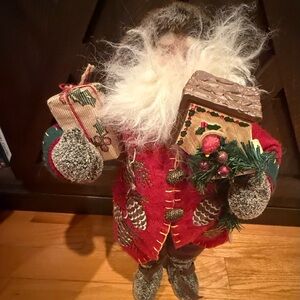 Festive Santa Figurine with Red Coat 16 inches tall